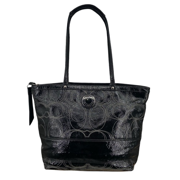 Coach Signature Stitched‎ Black Patent Leather Handbag - Picture 1 of 11